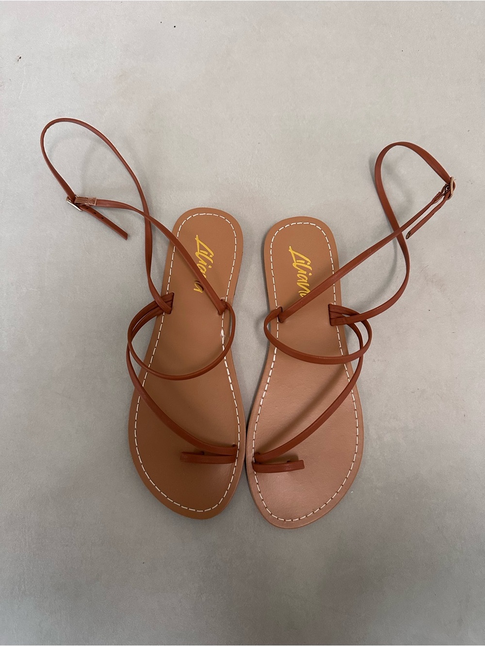 Liliana Cognac Brown Strappy Ankle Tie Sandals